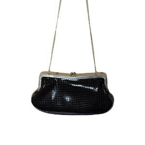 Vintage black patent leather evening bag with kiss lock closure